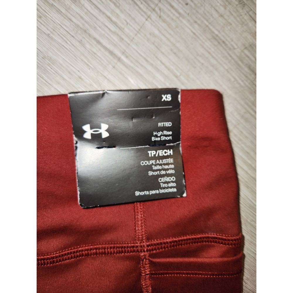 Under Armour NEW Womens High Rise Bike Shorts Dark Red Fitted Side Pocket XS - Picture 4 of 6